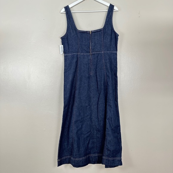 Old Navy Women's M Denim Midi Dress Dark Wash Sleeveless Square Neck Preppy NEW - Picture 3 of 12